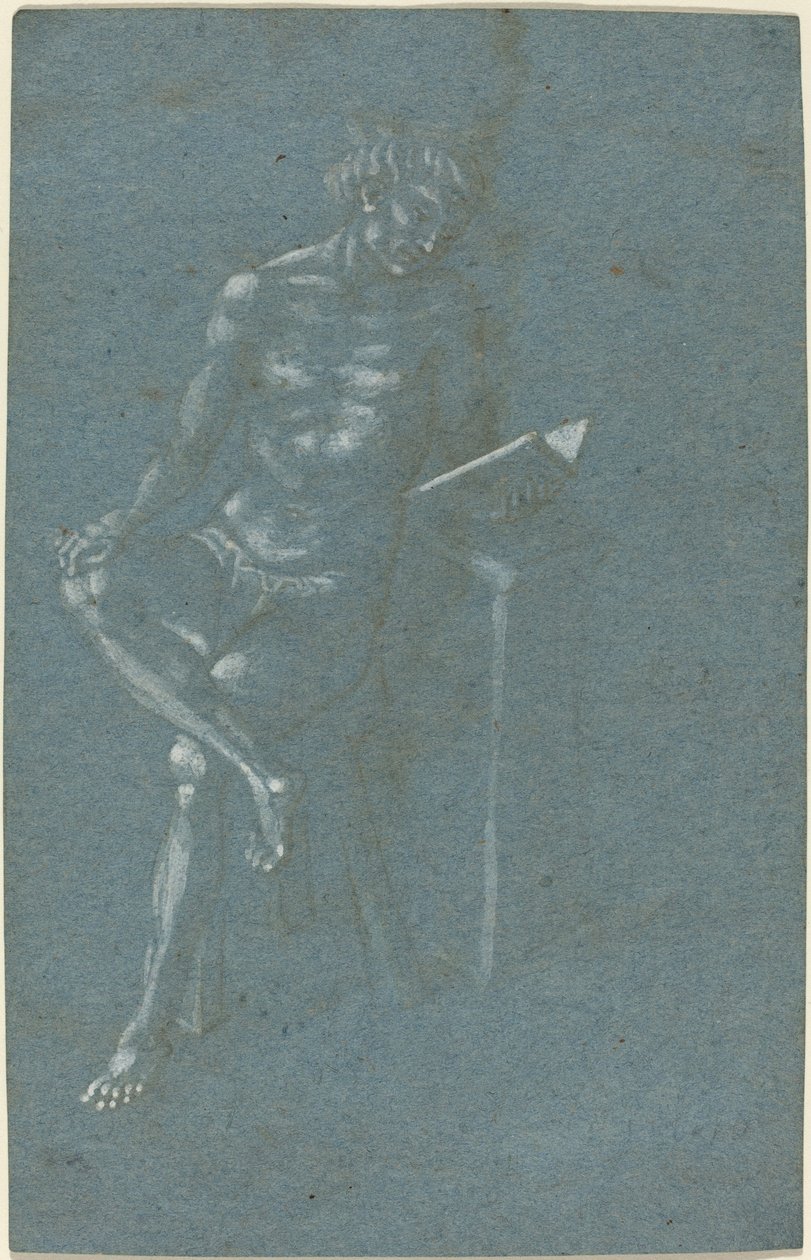 Ein junger Mann, der auf einem Hocker sitzt und ein Buch liest (recto); Der Sündenfall (ein Fragment des unteren Teils) (verso) von Florentine 15th Century