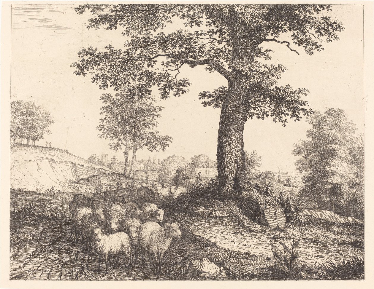 Hirte und Herde unter einem alten Baum von Florian Grospietsch