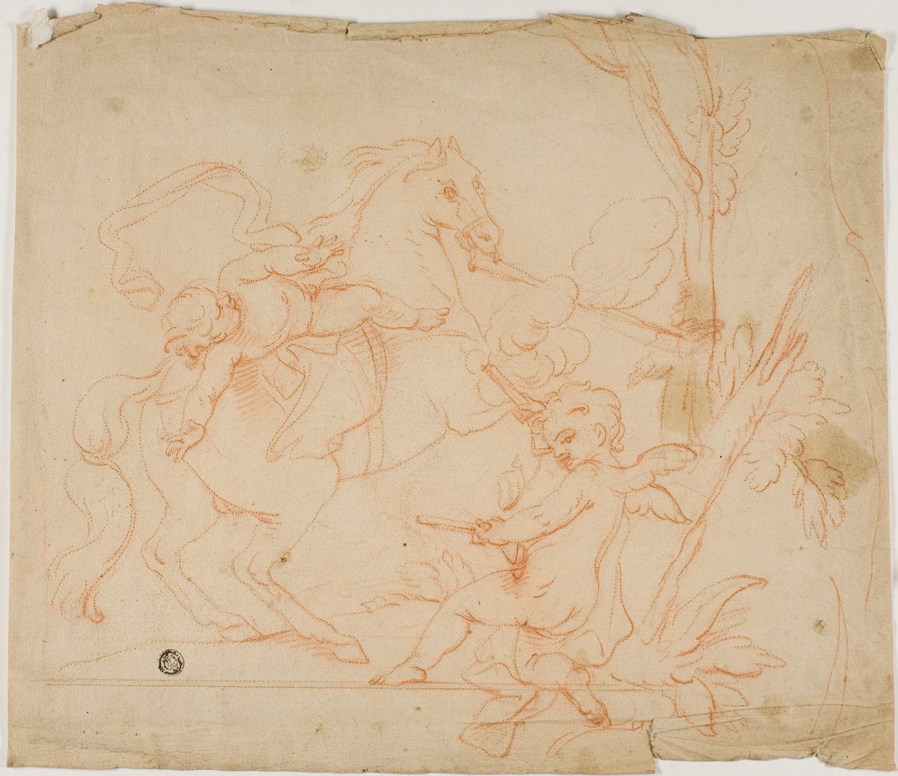 Putto schießt auf Putto zu Pferd von Follower of Charles Le Brun