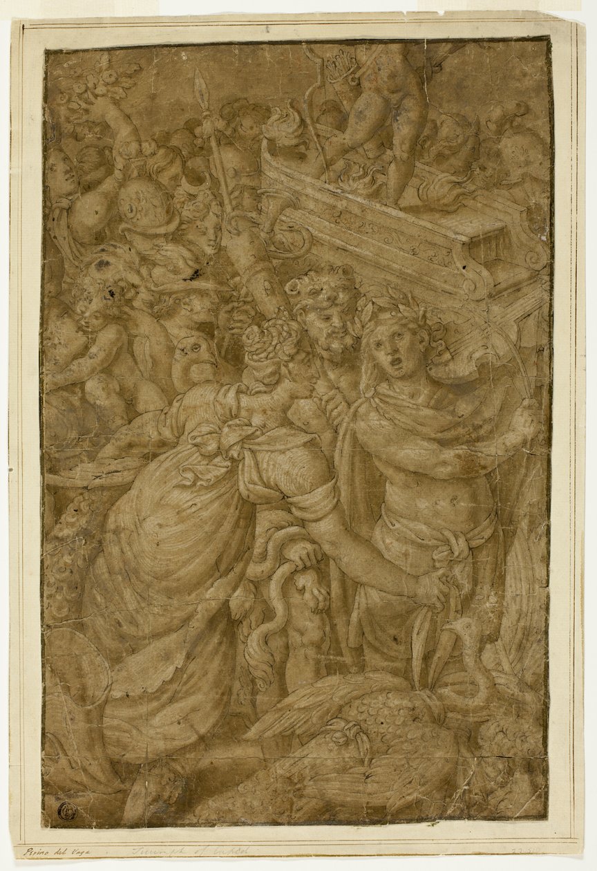 Amor im Triumphwagen, begleitet von Göttern und Göttinnen von Follower of Giulio Romano