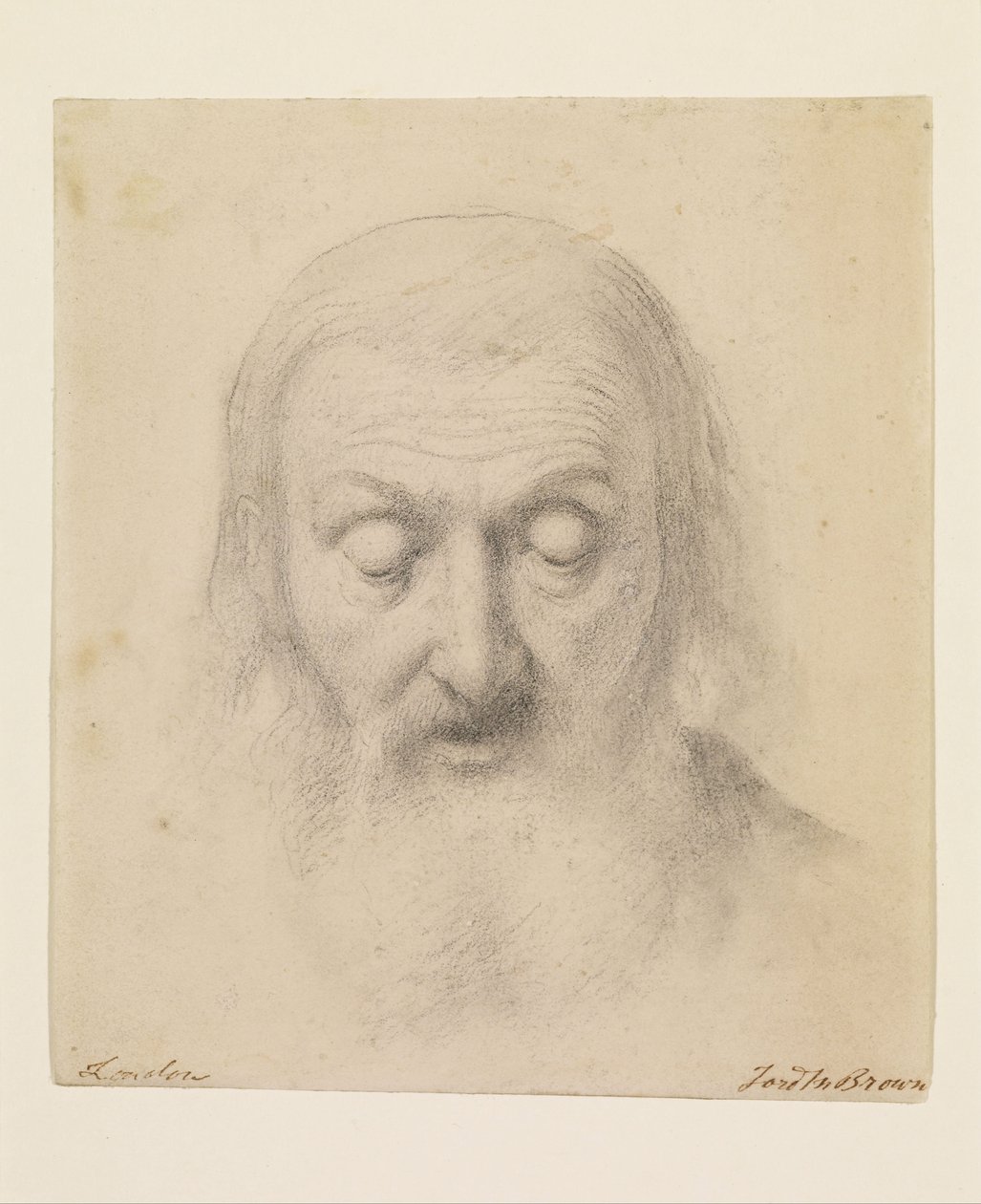 Wycliffe liest seine Bibelübersetzung - Studie für den Kopf von Wycliffe von Ford Madox Brown