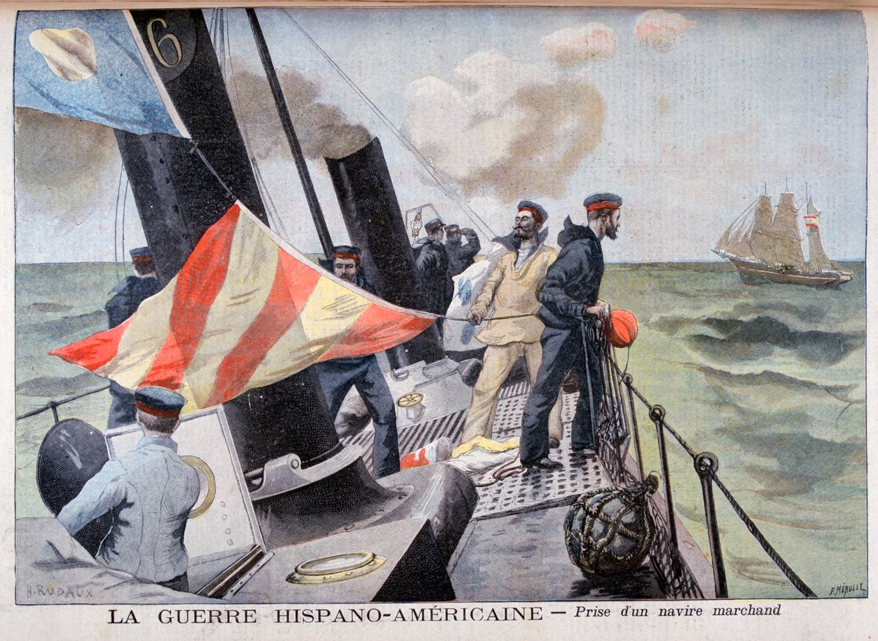 Das Einfangen eines Handelsschiffs, Spanisch-Amerikanischer Krieg, 1898 von Fortuné Méaulle