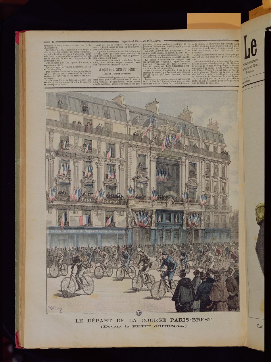 Der Start des Paris-Brest-Radrennens vor den Büros von 