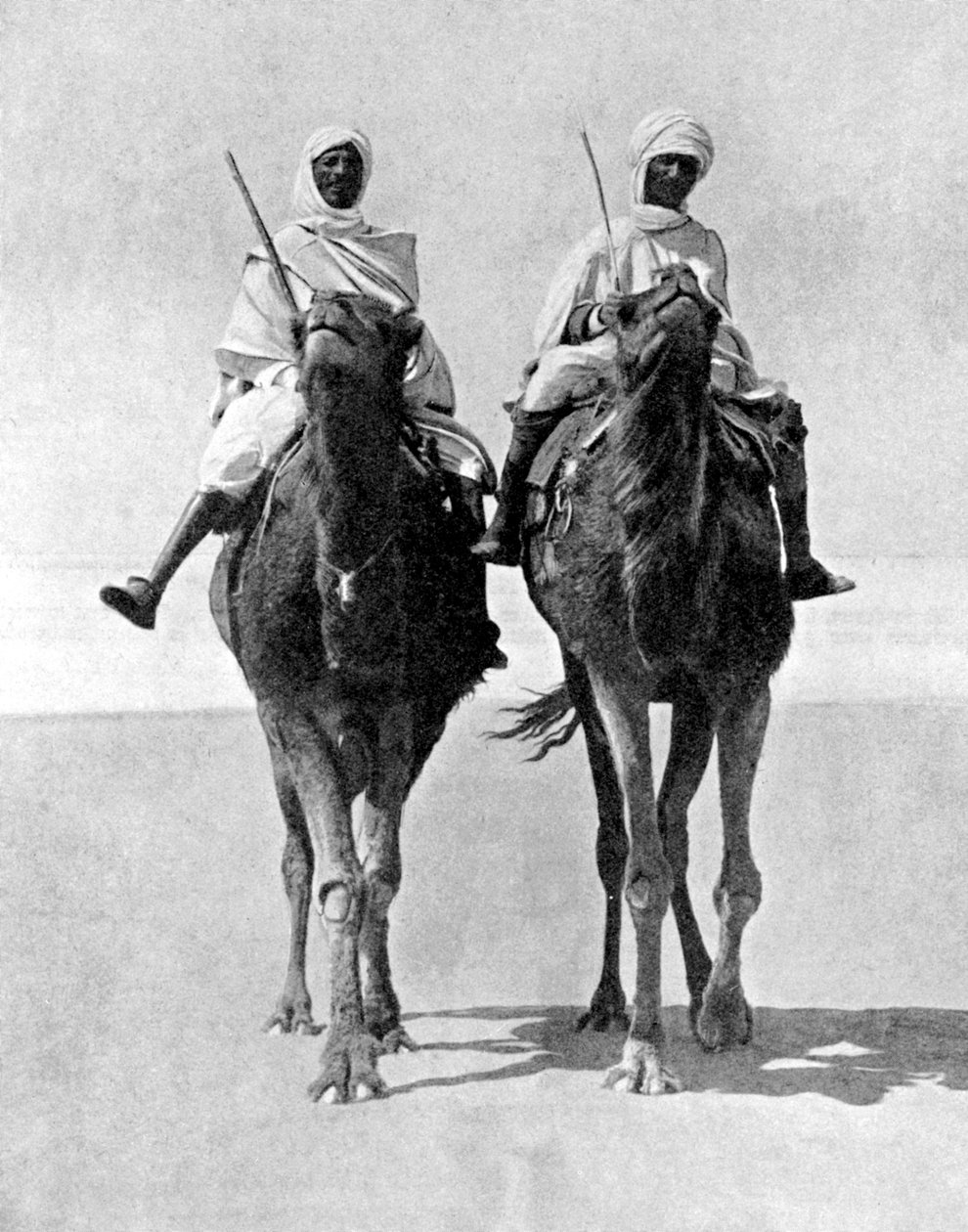Zwei Araber reiten auf Kamelen in der Sahara, Afrika, 1936 von Fox Photos