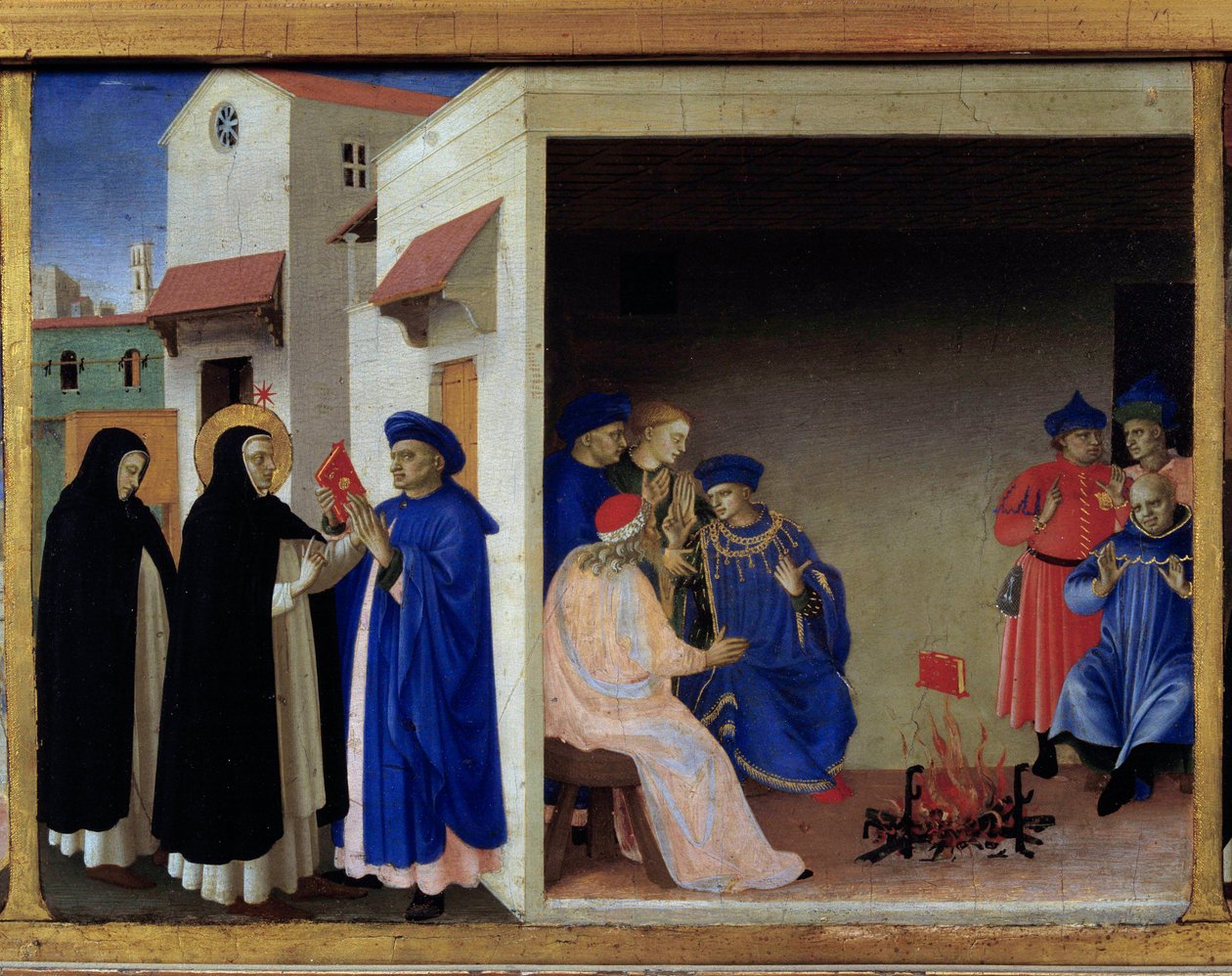 Predella der Krönung der Jungfrau: Das Wunder des Buches an die Albigenser (Tempera auf Holz von Fra Angelico) von Fra  Angelico
