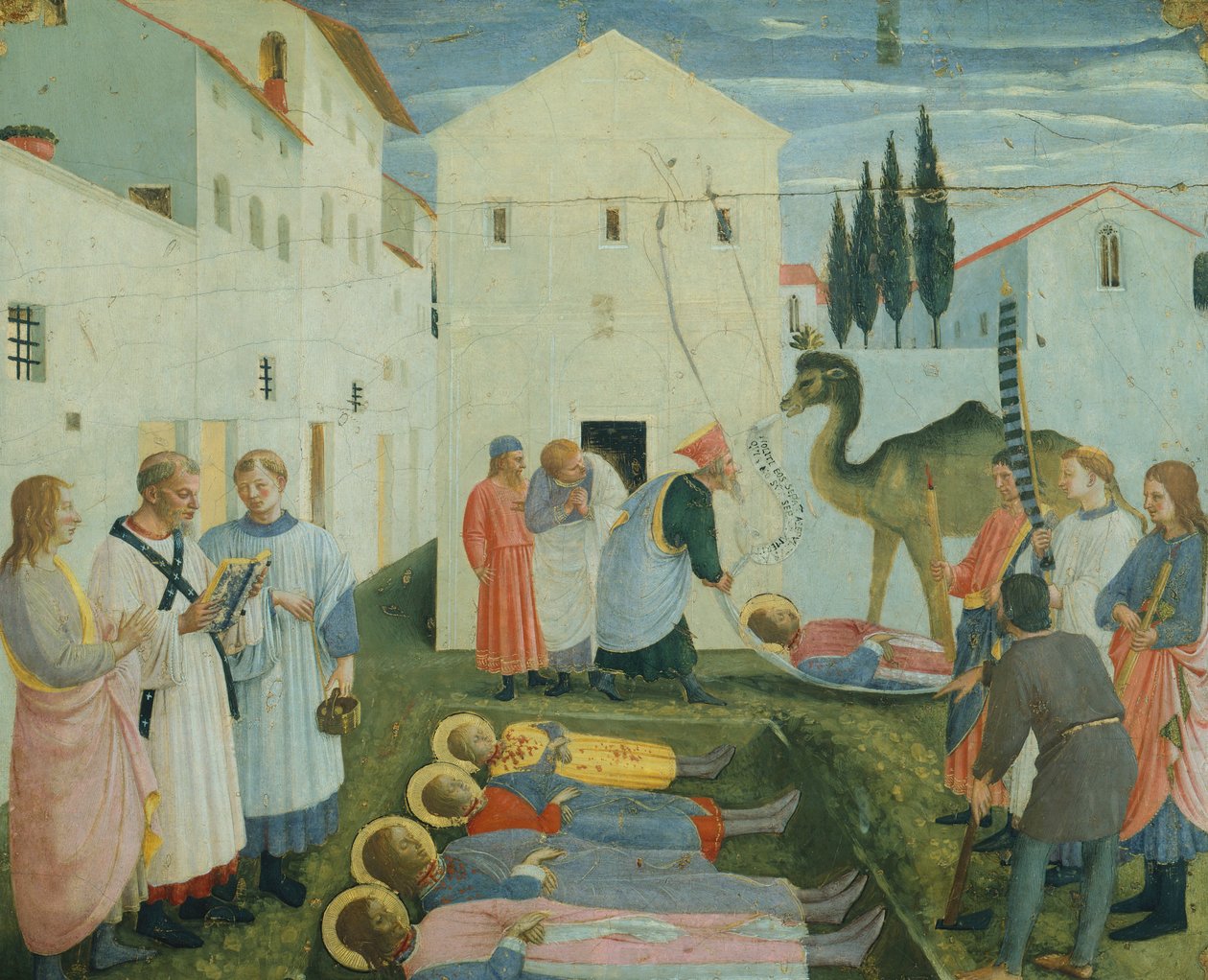 Das Begräbnis der Heiligen Cosmas und Damian, Predellenbilder, die die Geschichte der Heiligen Cosmas und Damian des San Marco Altars darstellen, ca. 1443 von Fra  Angelico