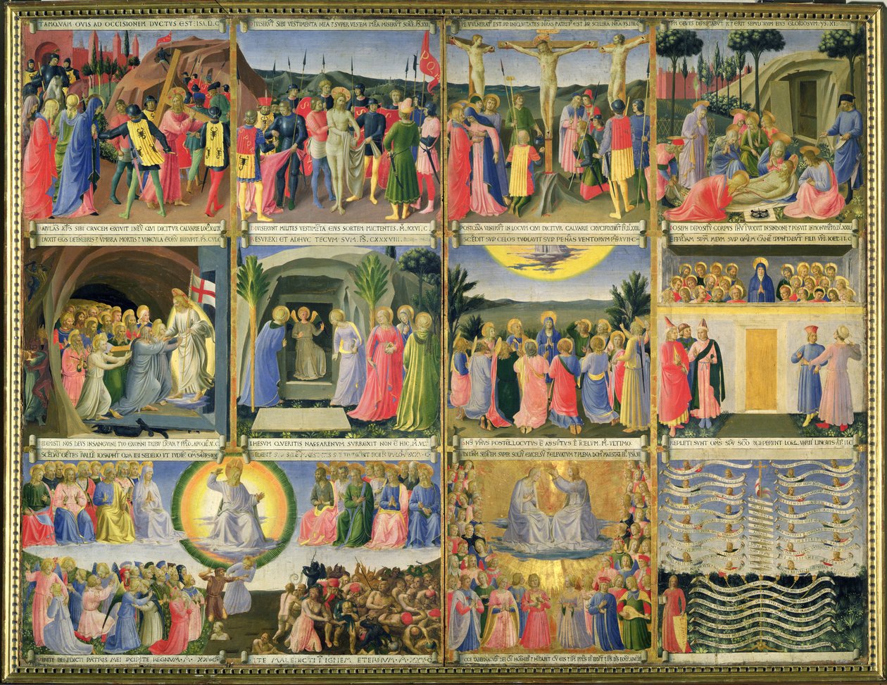 Szenen aus der Passion Christi und dem Jüngsten Gericht, ursprünglich Schubladen eines Schranks zur Aufbewahrung von Silber, ca. 1450-53 (Tempera auf Holz) von Fra Angelico