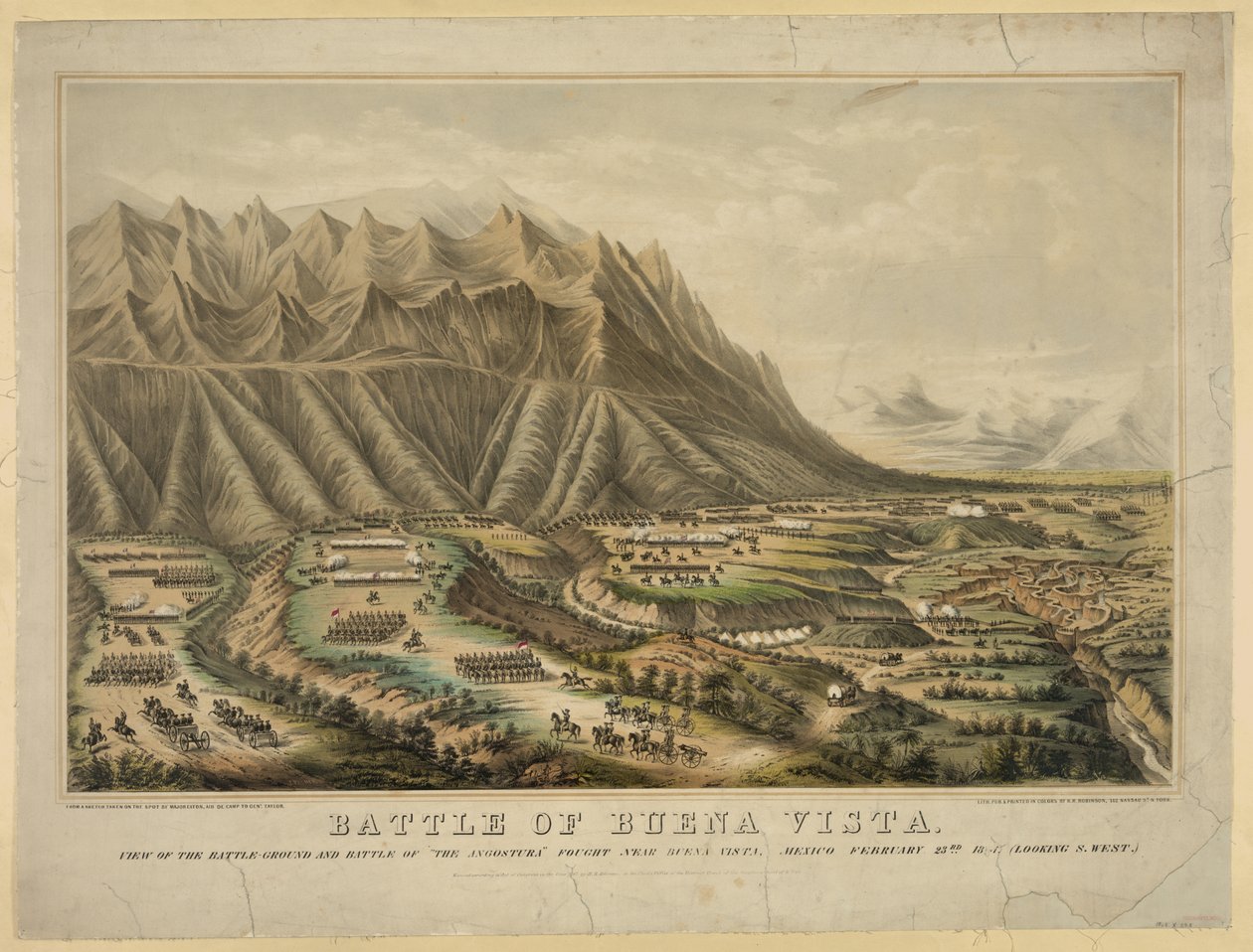 Vorbereitungen für die Schlacht von Buena Vista, auch bekannt als die Schlacht von Angostura, zwischen General Zachary Taylor und General Antonio Lopez de Santa Anna