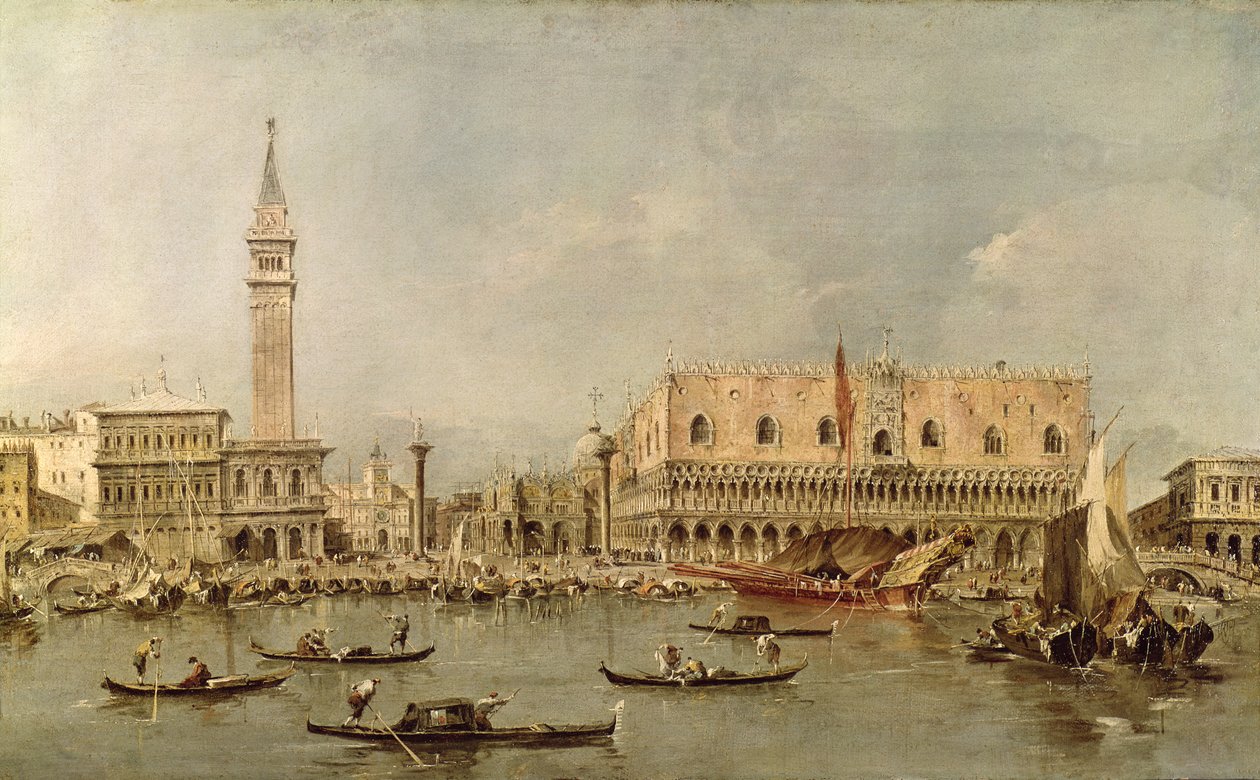 Die Piazzetta und der Palazzo Ducale vom Becken von San Marco aus von Francesco Guardi