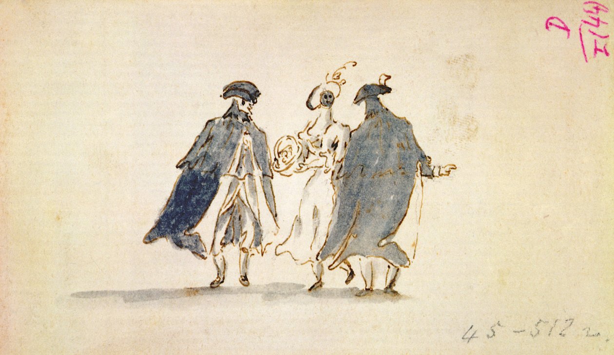 Drei maskierte Figuren im Karnevalskostüm von Francesco Guardi