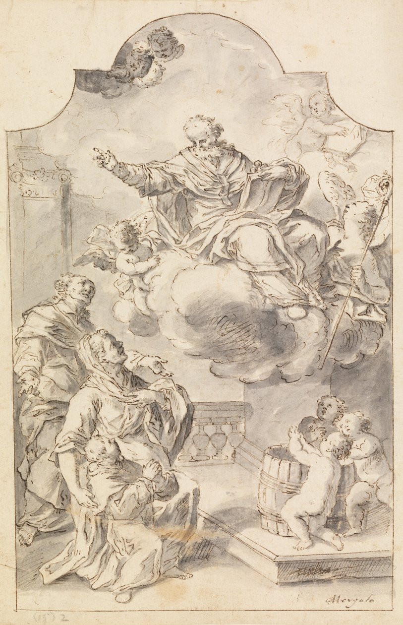 Ein Votivbild eines Jungen, präsentiert von seinen Eltern an St. Nikolaus von Bari von Francesco Saverio Mergolo