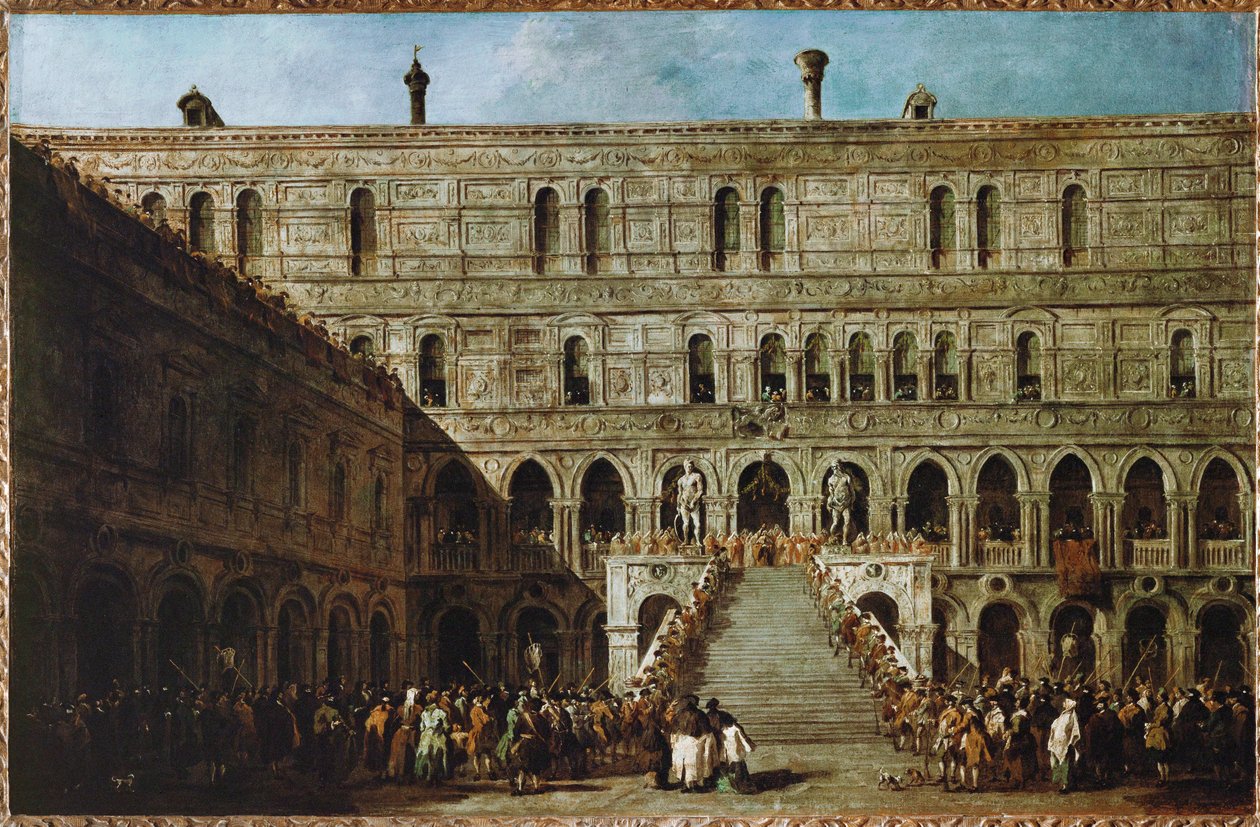Krönung des Dogen von Venedig auf der Treppe der Giganten des Dogenpalastes von Francesco (circle of) Guardi
