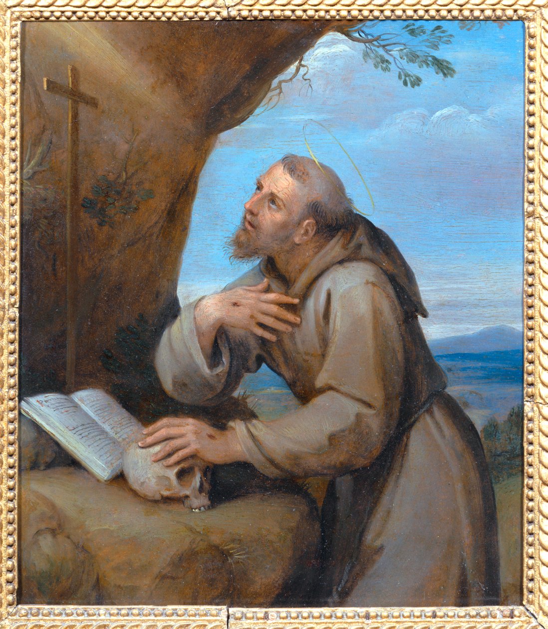 Heiliger Franziskus von Assisi im Gebet vor einem Kruzifix von Francesco Albani