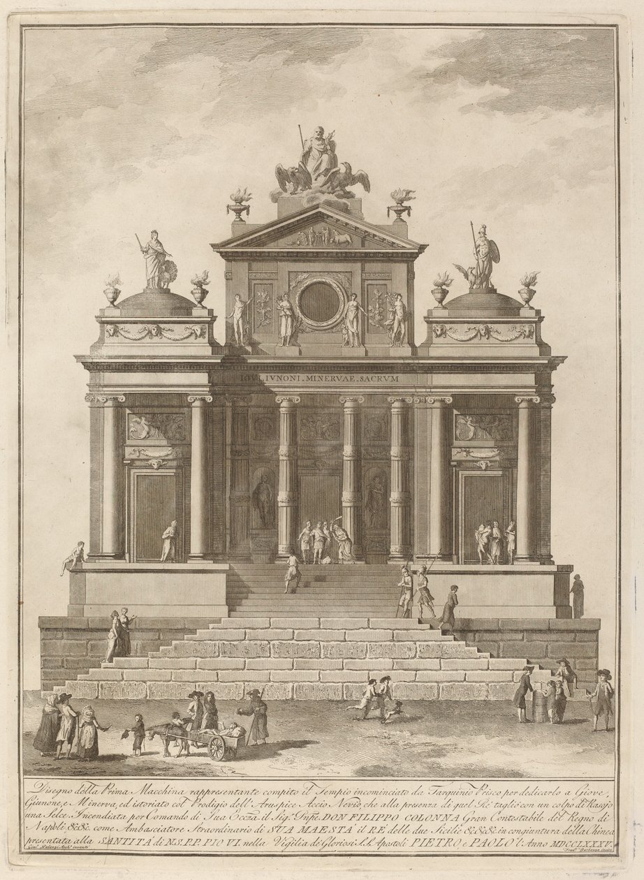 Ein Tempel, der Jupiter, Juno und Minerva gewidmet ist, für das Chinea-Festival, 1785 von Francesco Barbazza