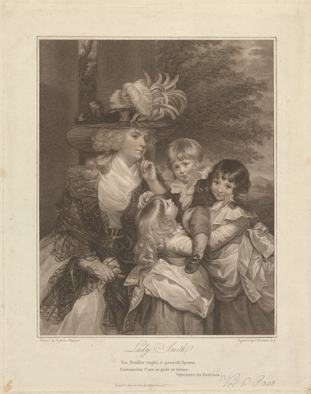 Lady Charlotte Smith und ihre Kinder; George Henry, Louisa und Charlotte von Francesco Bartolozzi