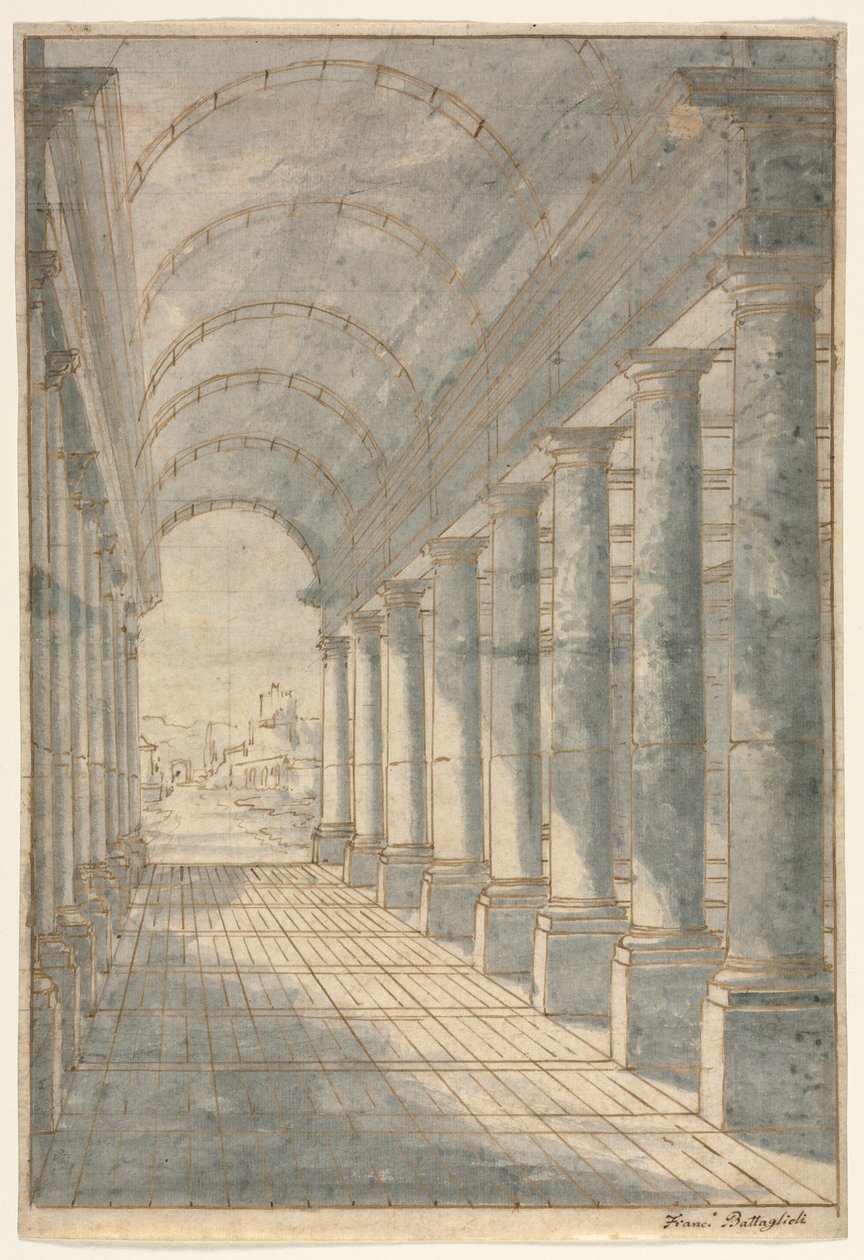Tonnengewölbte Arkade in Perspektive von Francesco Battaglioli