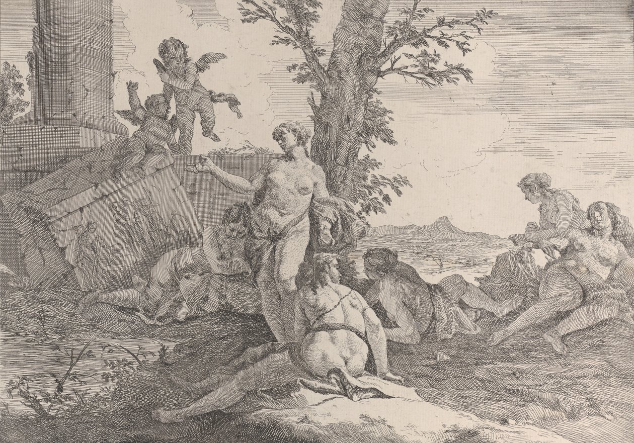 Sechs Nymphen und zwei Putti, aus Bacchanals und Geschichten, 1744 von Francesco Fontebasso