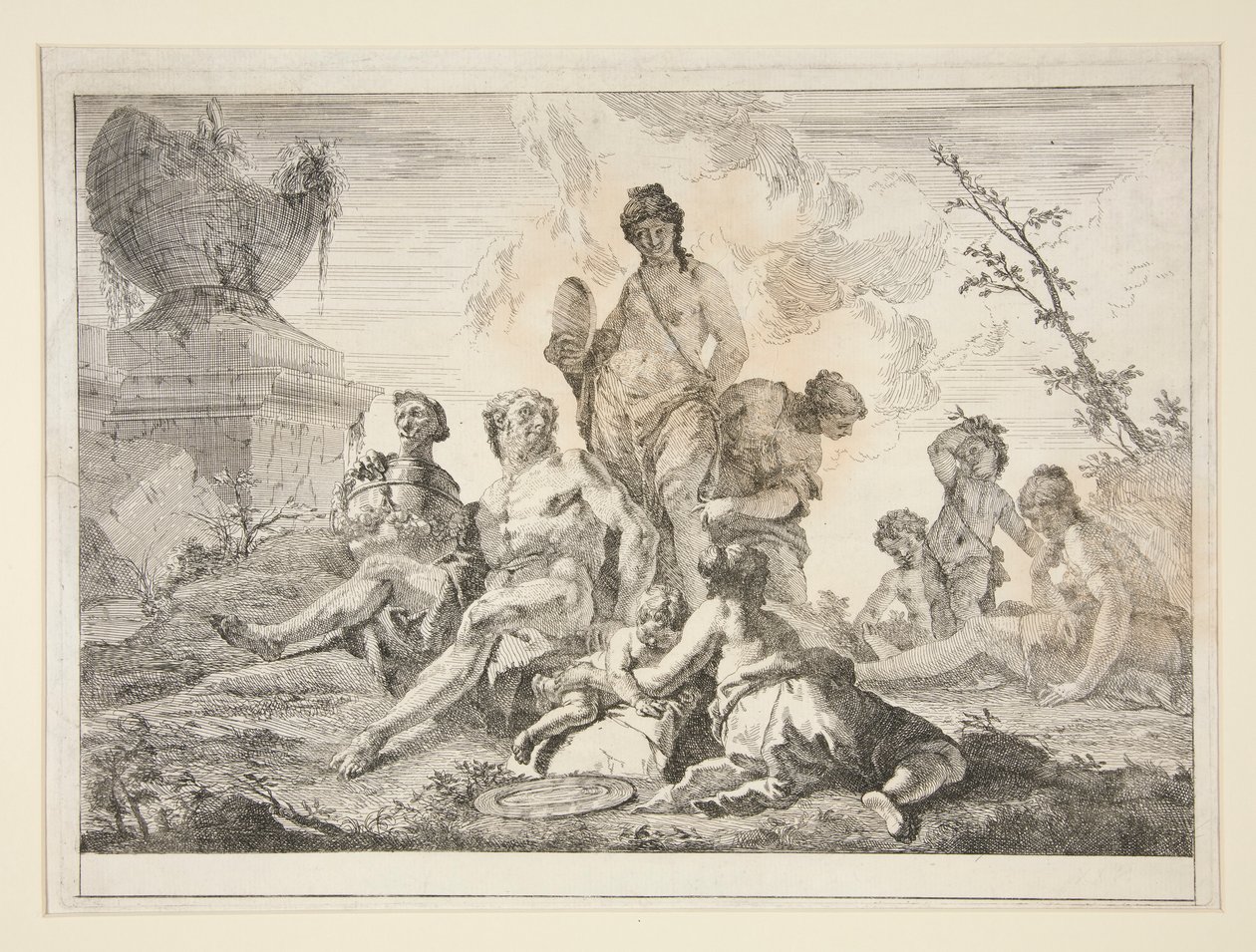 Venus, Vulkan, drei Nymphen und drei Cherubim in einer Landschaft von Francesco Fontebasso