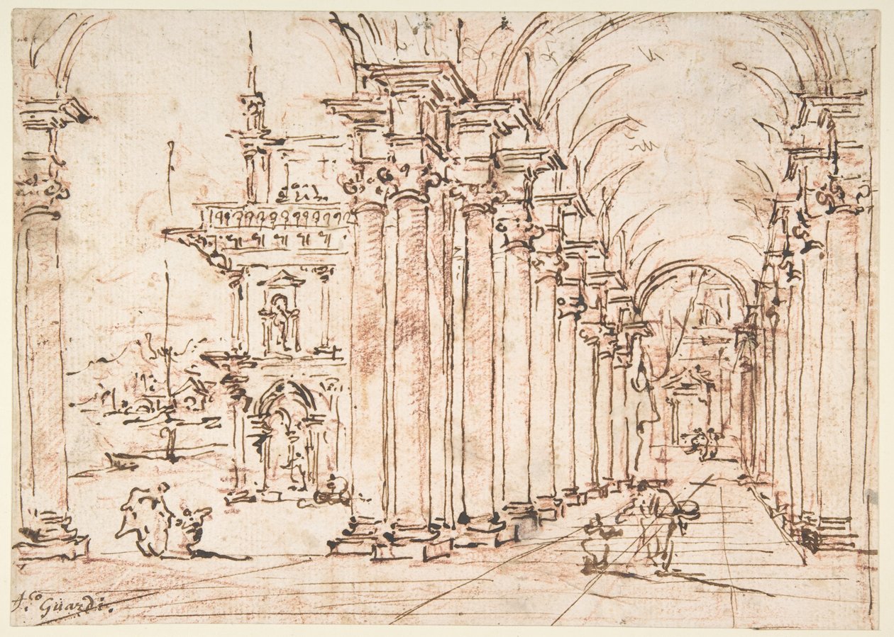 Architektonische Capriccio: Gewölbte Kolonnade eines Palastes von Francesco Guardi