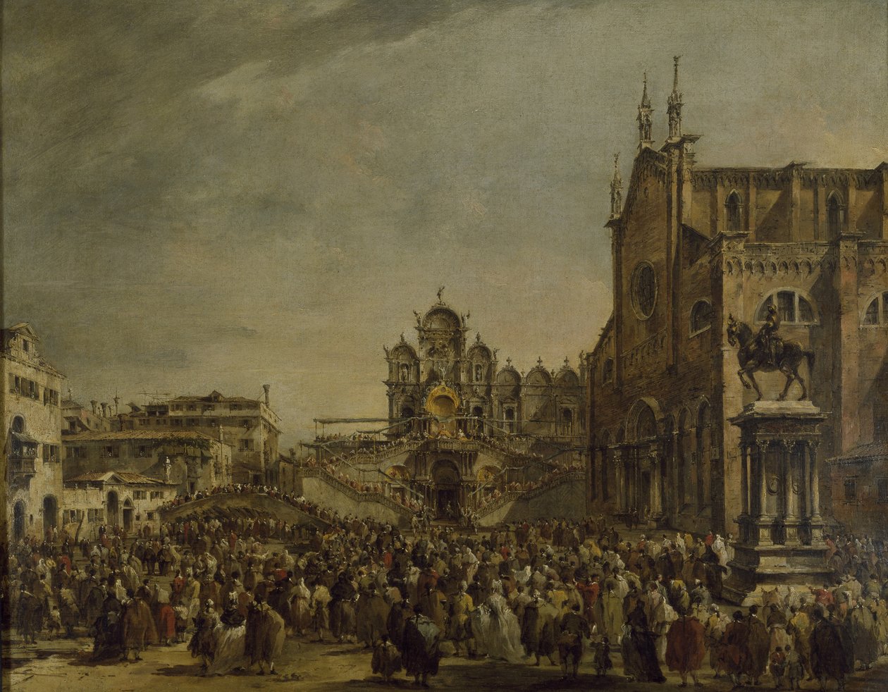 Papst Pius VI. segnet die Menge auf dem Campo SS. Giovanni und Paolo, 18. Jahrhundert von Francesco Guardi