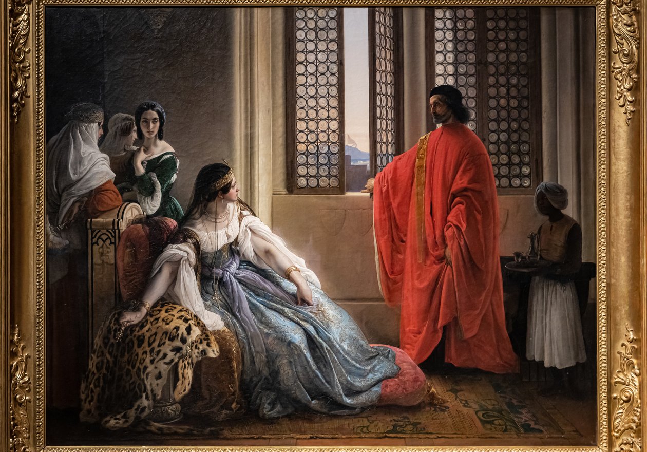 Giorgio Cornaro informiert Königin Caterina Cornaro, dass sie nicht mehr die Herrscherin ist, da die Löwenstandarte auf der Insel weht von Francesco Hayez