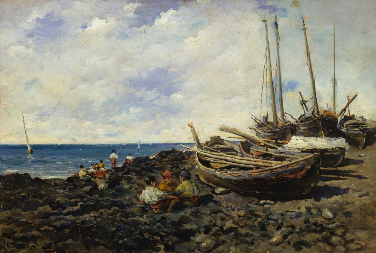 Fischer mit Booten am Ufer von Francesco Lojacono