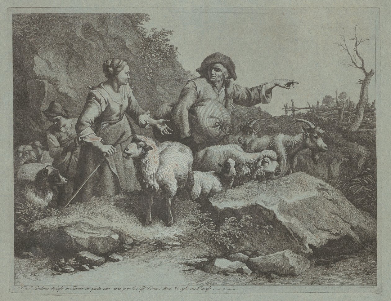 Bauer mit einem Sack und zwei Schäferinnen, nach 1765 von Francesco Londonio