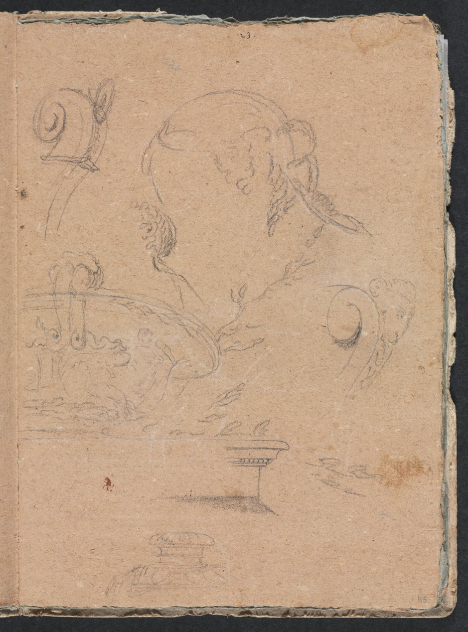Verona Skizzenbuch: Architektonische Motive mit weiblichem Kopf (Seite 45) von Francesco Lorenzi