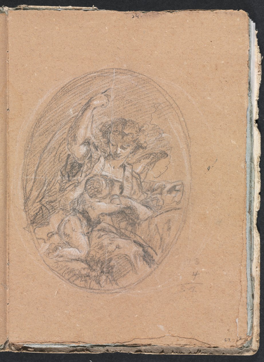 Verona Skizzenbuch: Figur mit Kind im Rundel (Seite 67) von Francesco Lorenzi