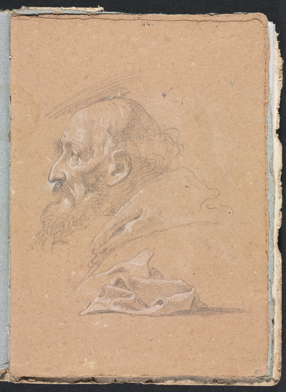 Verona-Skizzenbuch: Mönch im Profil mit Draperie, Seite 87, 1760 von Francesco Lorenzi