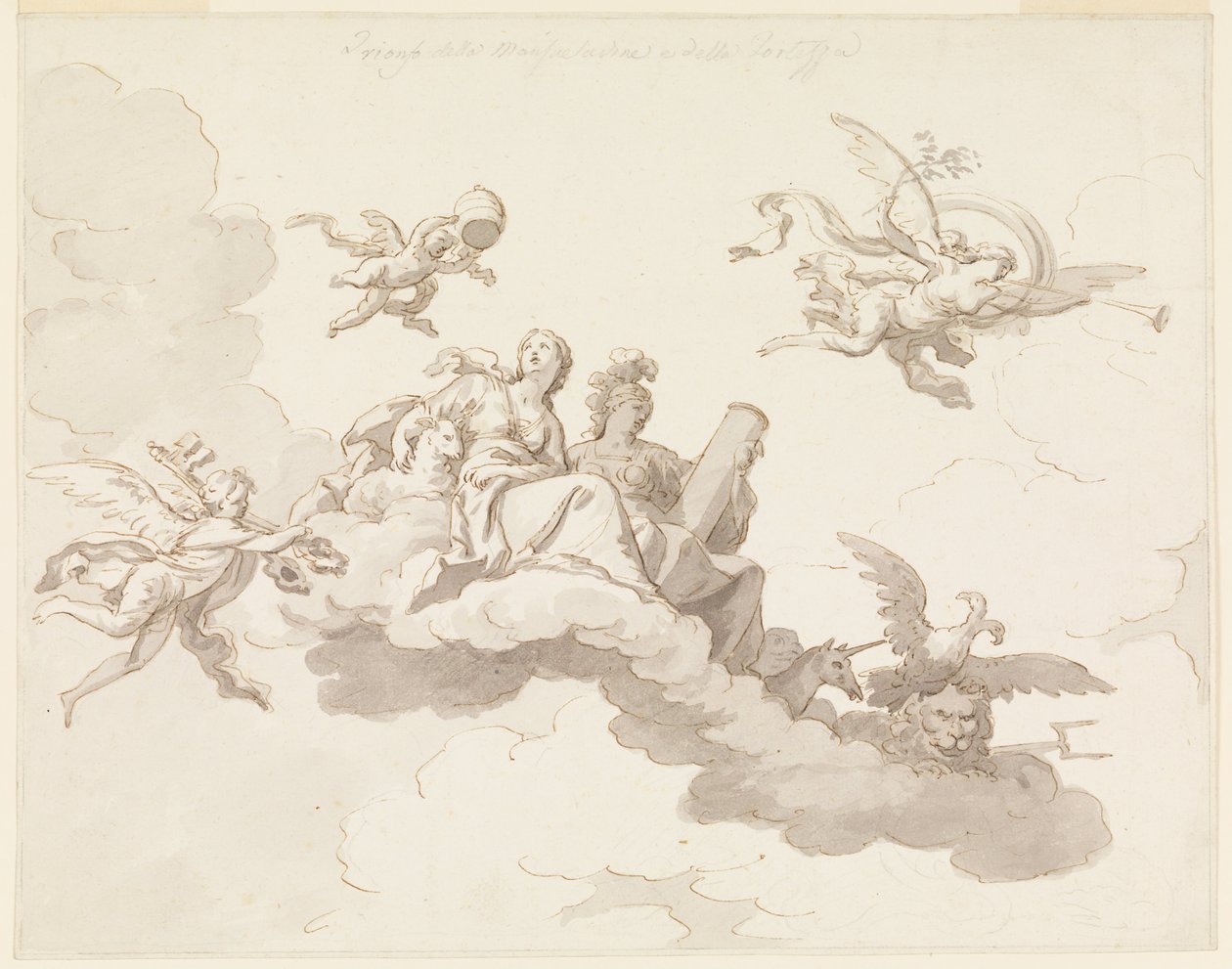 Entwurf für eine bemalte Decke: Triumph der Sanftmut und Stärke von Francesco Manno