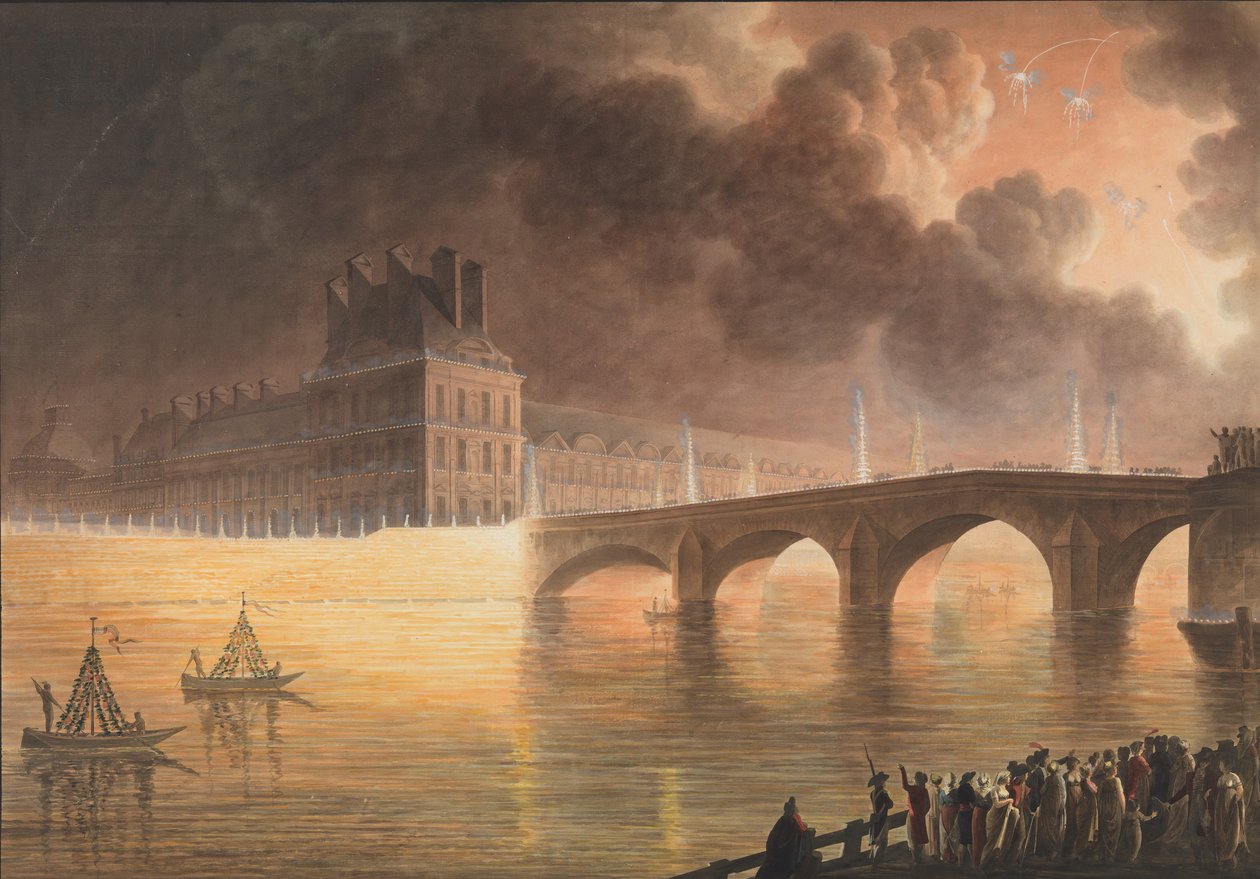 Fest für den allgemeinen Frieden in Paris am 18. Brumaire. Pont Royal, 1801-2 von Francesco Piranesi