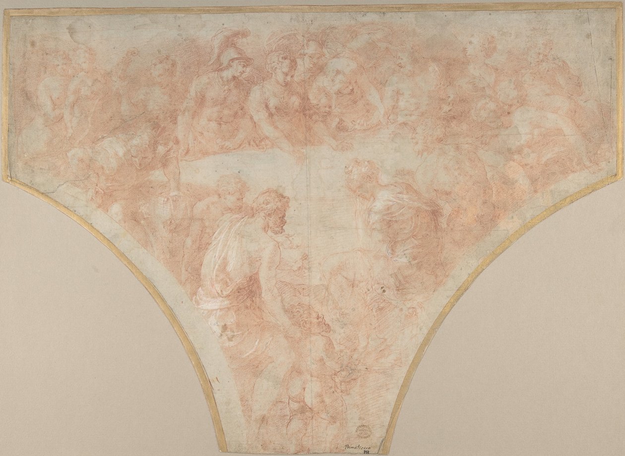 Apfel der Zwietracht, geworfen von Eris bei der Hochzeit von Peleus und Thetis: Studie für Fresko von Francesco Primaticcio