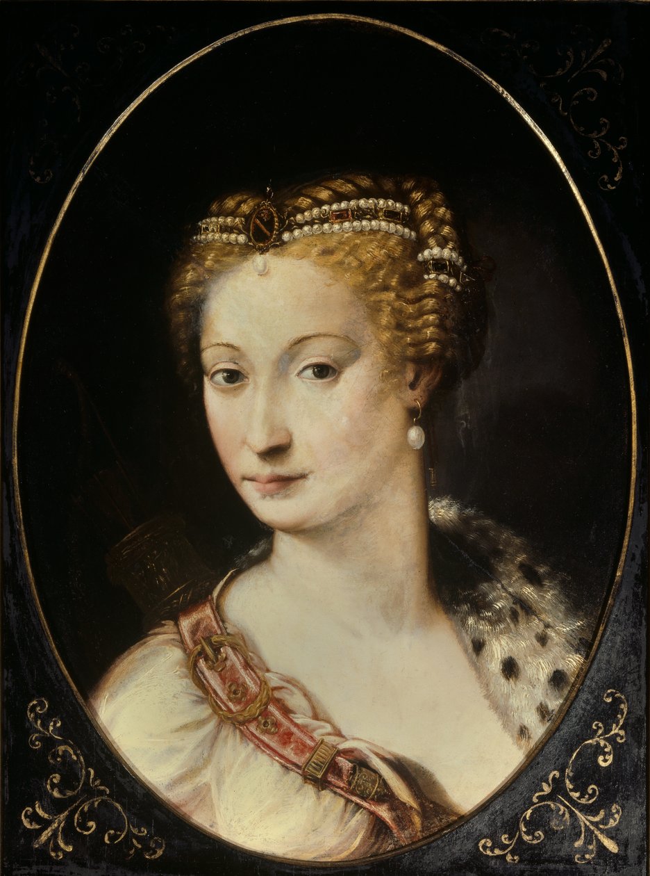 Porträt von Diane de Poitiers (1499 - 1566) Dame von Breze, Herzogin von Valentinois. Gemälde von Francesco Primaticcio, bekannt als Der Primatice (1504 - 1570) von Francesco Primaticcio