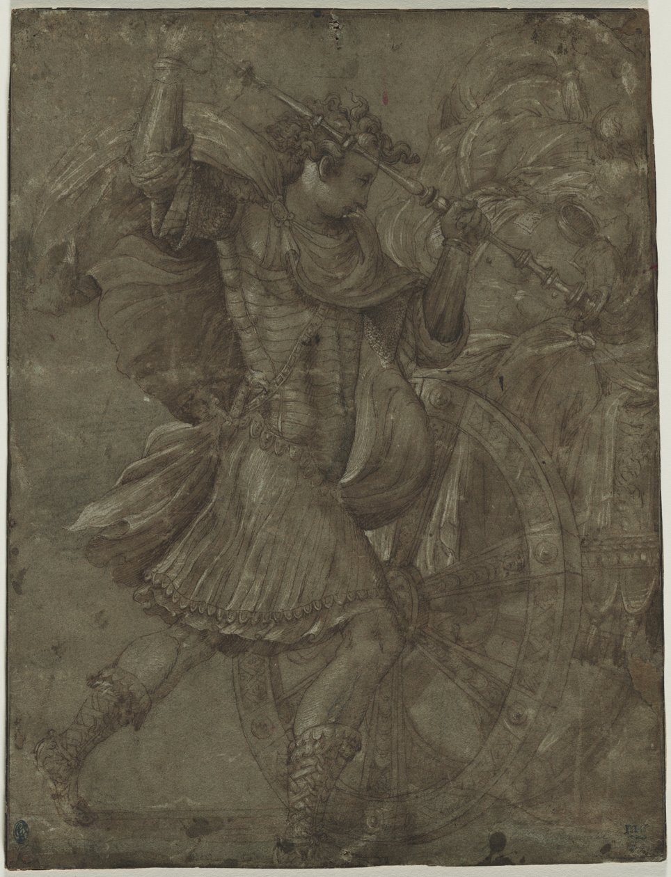 Mann in Rüstung neben einem Streitwagen, ca. 1550 von Francesco de Rossi Salviati Cecchino