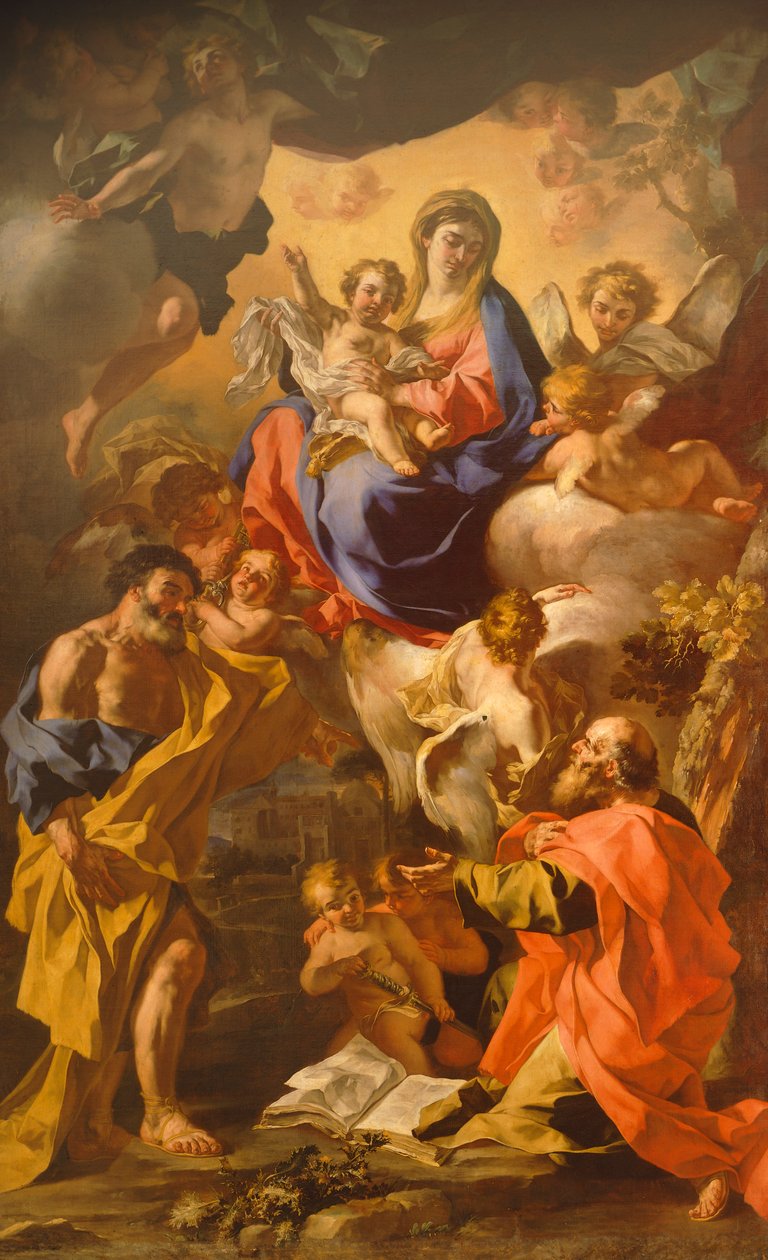 Madonna und Kind zwischen St. Peter und St. Paul von Francesco Solimena