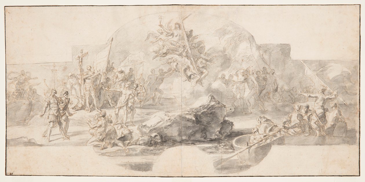 Studie für das Gemälde "Die Landung von Kolumbus in Amerika," Sala del Minor Consiglio, Palazzo Ducale, Genua, Italien von Francesco Solimena