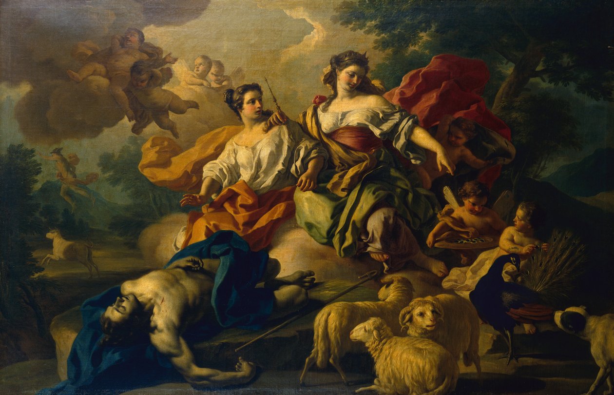 Juno platziert die Augen von Argo in den Schwanz eines Pfaus von Francesco de Mura