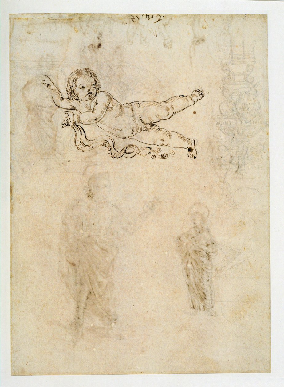 Studie eines Kindes; ein skulptiertes Ornament; eine Harpyie von Francesco di Simone (attr. to)