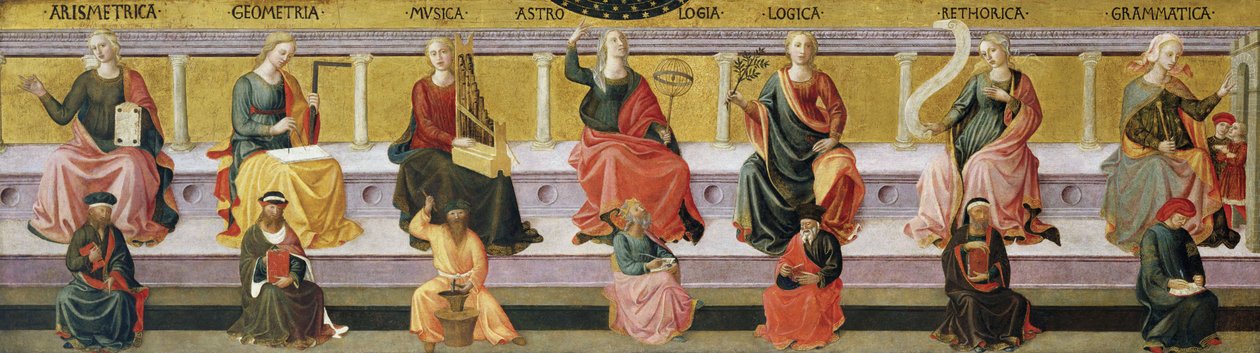 "Die sieben freien Künste" (Arithmetik, Geometrie, Musik, Astrologie, Logik, Rhetorik und Grammatik) von Francesco di Stefano Pesellino