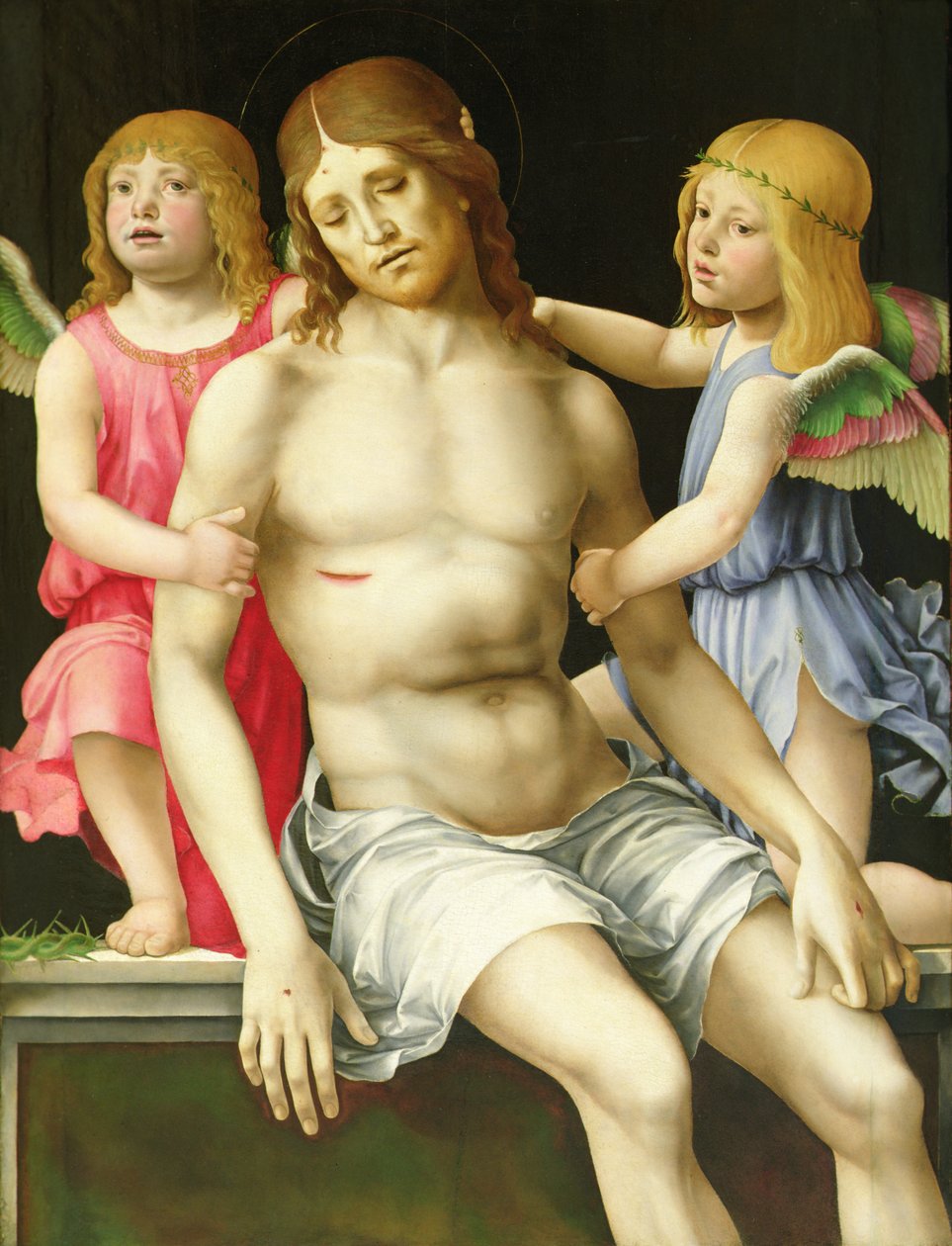 Kreuzabnahme (Toter Christus zwischen zwei Engeln), ca. 1490 von Francia