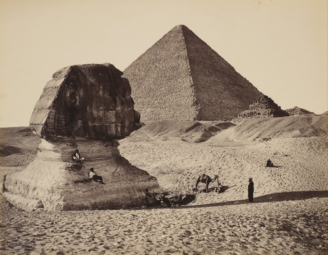Die Sphinx, die Große Pyramide und zwei kleinere Pyramiden, Gizeh, Ägypten von Francis Bedford