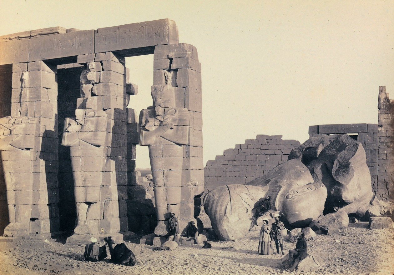 "Ägypten und Palästina": Detail der Osirischen Pilaster des Ramesseums, Totentempel von Ramses II., Theben von Francis Frith
