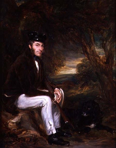Porträt eines Mannes beim Schießen mit seinem Hund von Francis Grant