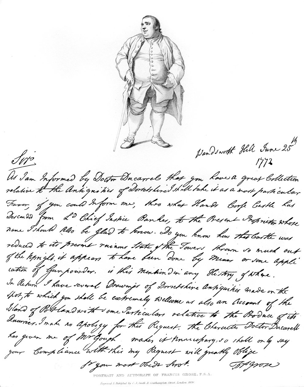 Ein Brief und Porträt von Francis Grose, 1772, 1840 von Francis Grose