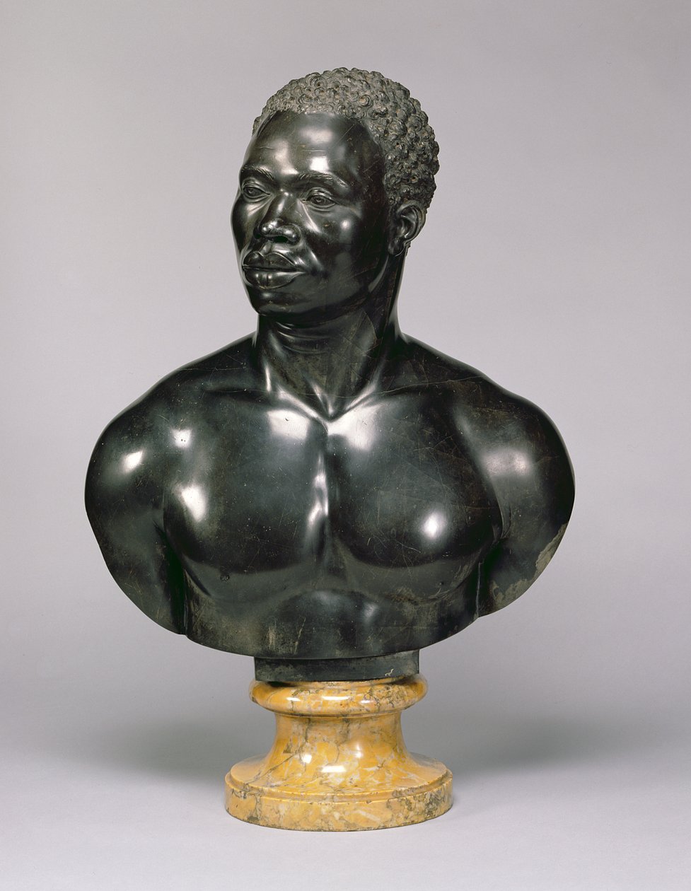 Büste eines Mannes (schwarzer Kalkstein und gelber Marmor) von Francis Harwood