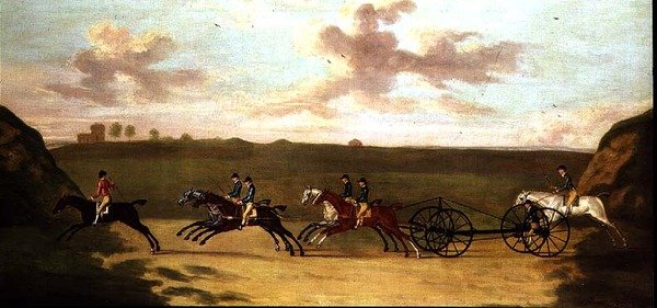 Das Kutschenrennen in Newmarket, gegen die Zeit, 29. August 1750 von Francis Sartorius