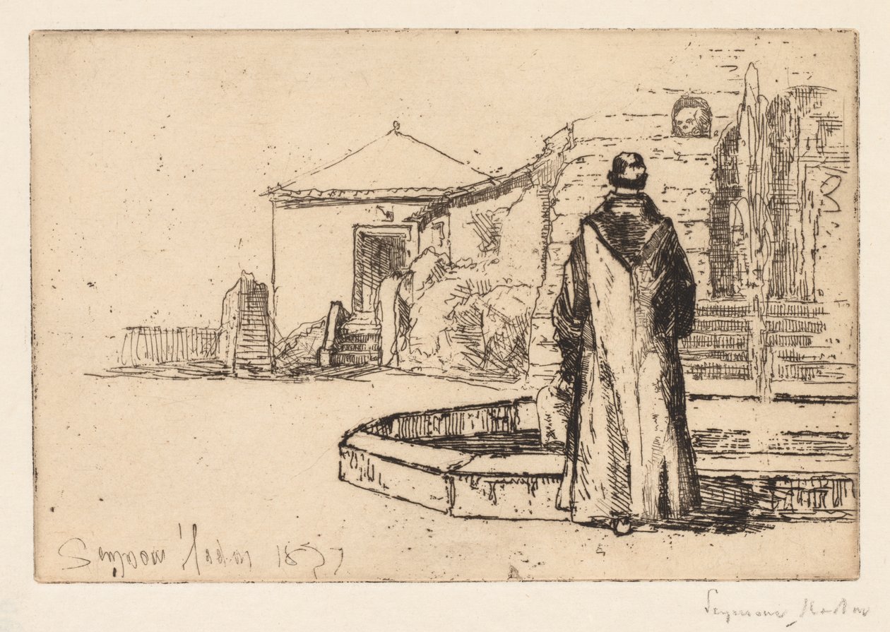Mönch an einem Brunnen von Francis Seymour Haden