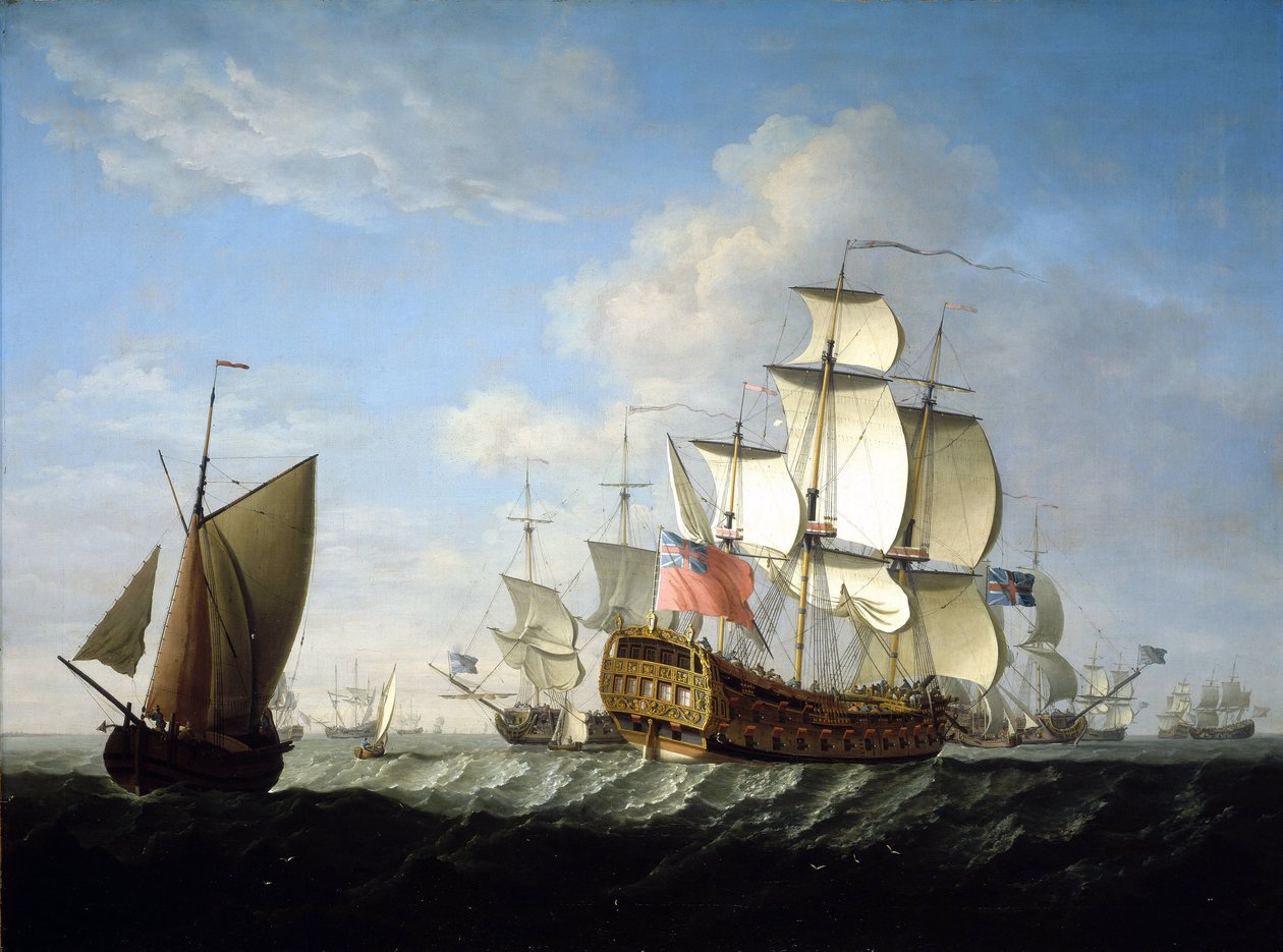 Ein britisches Geschwader der Royal Navy auf See. Öl auf Leinwand, um das Ende der 1740er Jahre, von Francis Swaine (1725-1782) von Francis Swaine