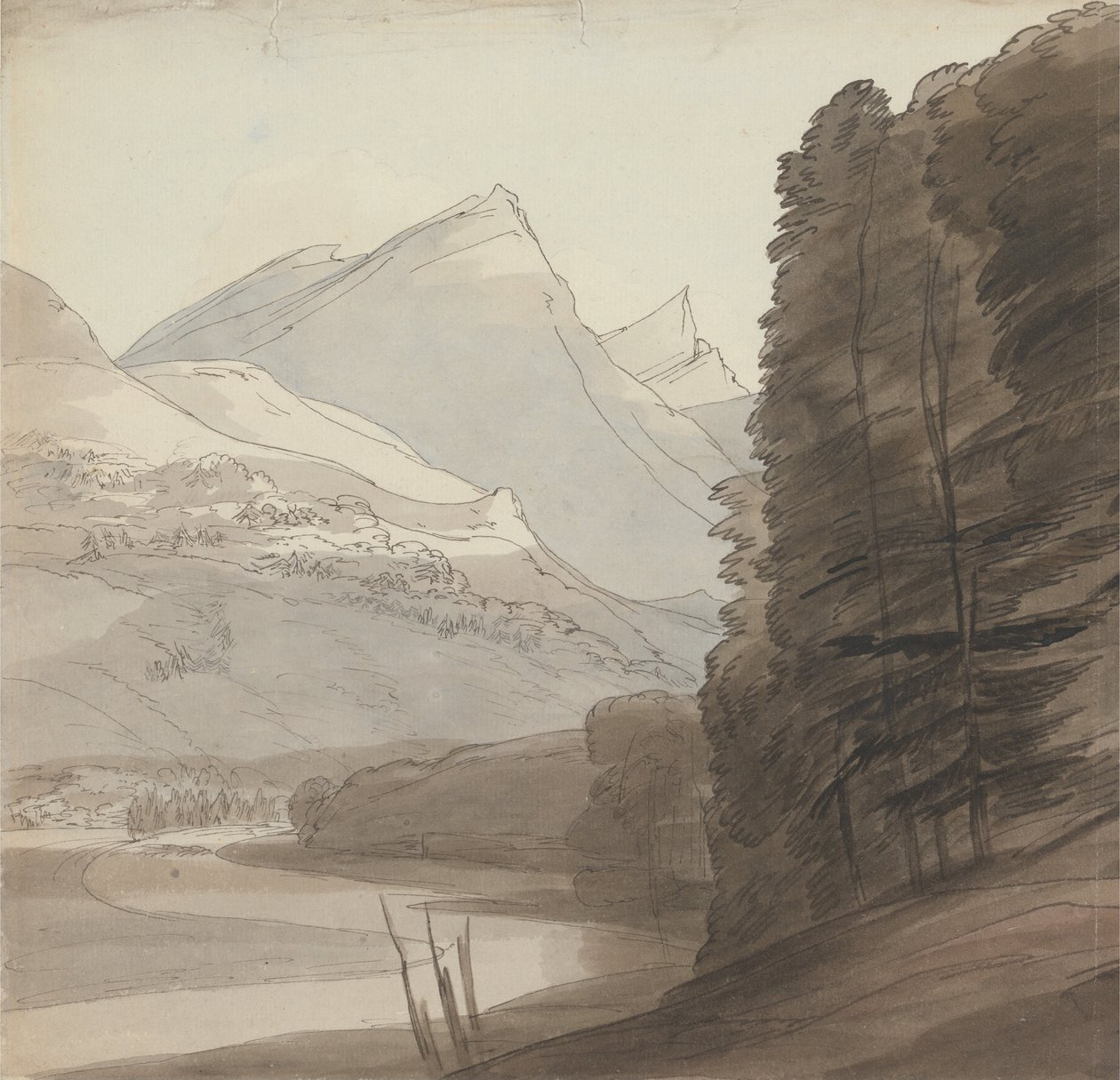 Am Rhein bei der Quelle, Licht von rechts von Francis Towne